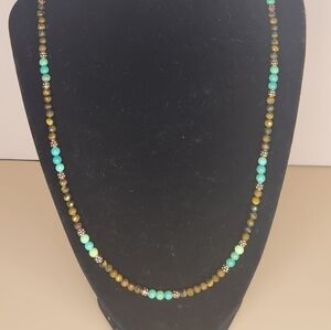 Tigers Eye, Chrysoprase and Copper Beaded Necklace